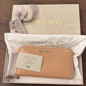 Jimmy Choo Camel Leather Zip Wallet